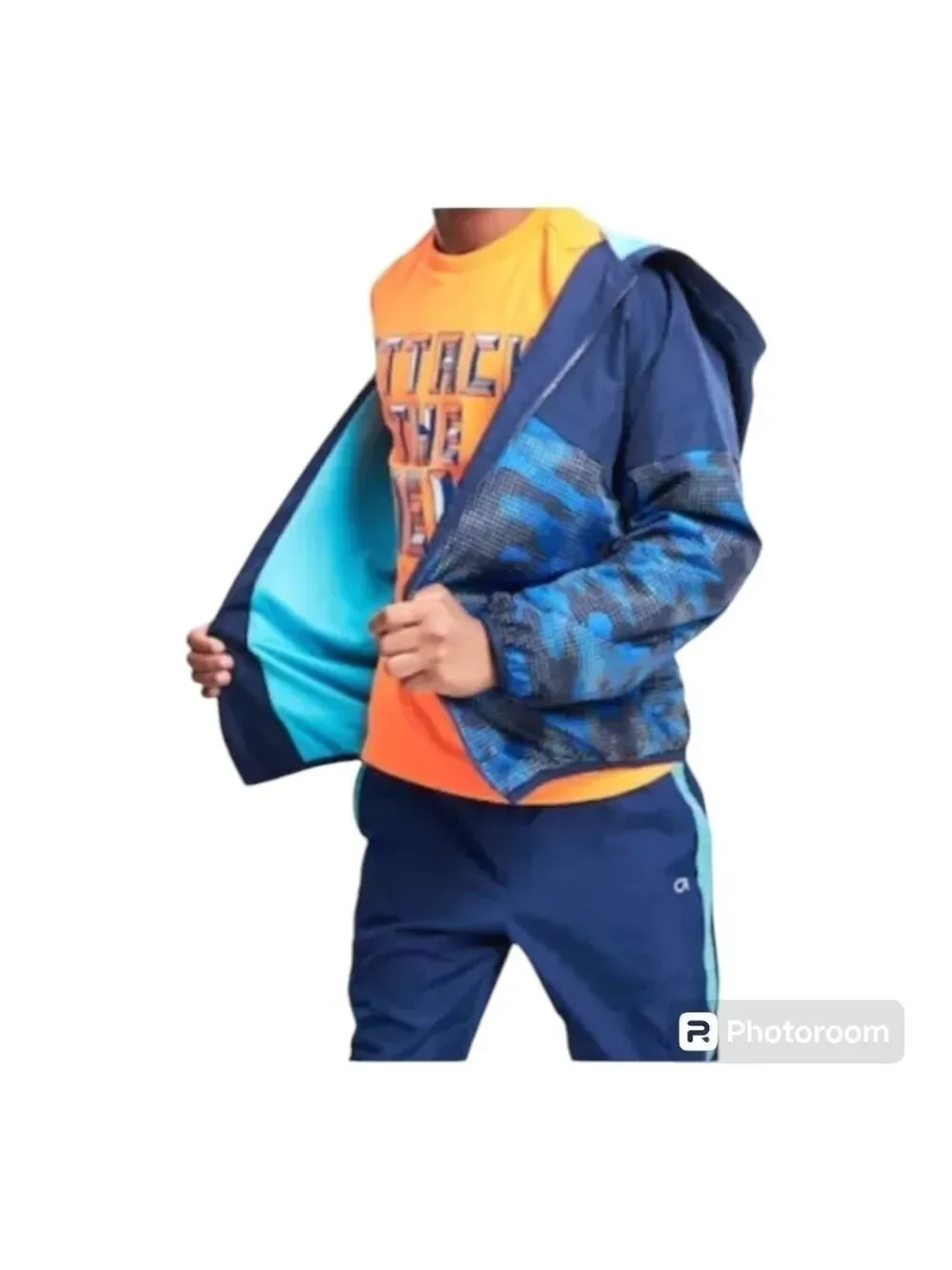 GAP GapFit Boys XXL 14/16 Blue Camo Hooded Windbreaker Jacket